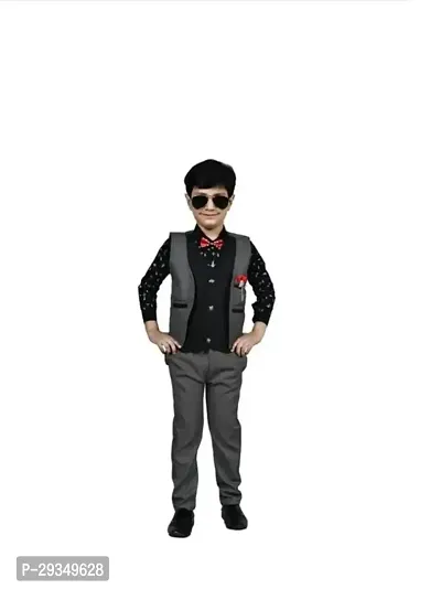 Fabulous Multicoloured Cotton Blend Self Pattern Coat with Trousers For Boys