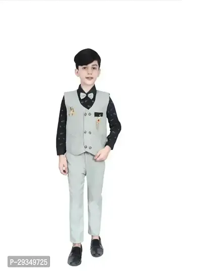 Fabulous Multicoloured Cotton Blend Self Pattern Coat with Trousers For Boys