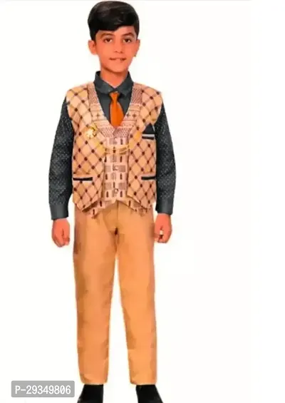 Fabulous Multicoloured Cotton Blend Self Pattern Coat with Trousers For Boys