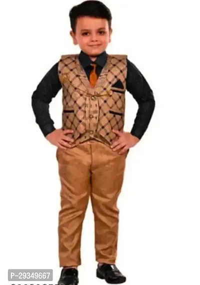 Fabulous Multicoloured Cotton Blend Self Pattern Coat with Trousers For Boys