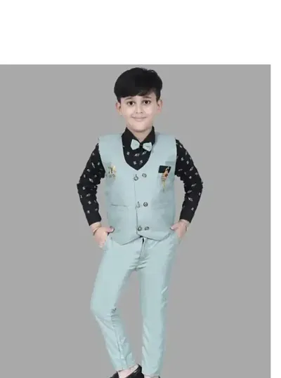 Fabulous Blend Self Pattern Coat with Trousers For Boys