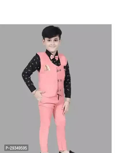 Fabulous Pink Cotton Blend Self Pattern Coat with Trousers For Boys-thumb0