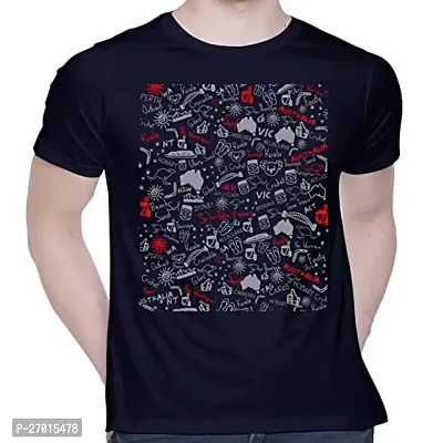 Comfortable Printed Navy Blue Cotton Tees For Men-thumb0