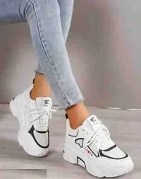 Stylish White Synthetic Printed Sports Shoes For Women-thumb1