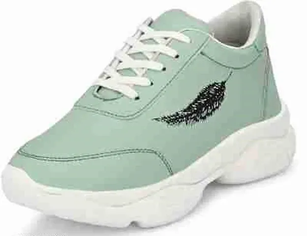 Stylish Green Synthetic Self Design Sports Shoes For Women