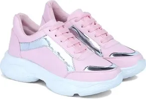 Stylish Pink Synthetic Solid Sports Shoes For Women-thumb1
