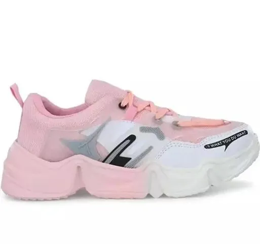 Stylish Pink Synthetic Solid Sports Shoes For Women