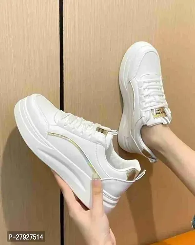 Stylish White Synthetic Solid Sports Shoes For Women-thumb0