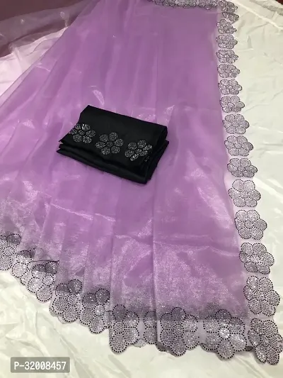 Stylish Purple Organza Solid Saree with Blouse piece For Women-thumb0