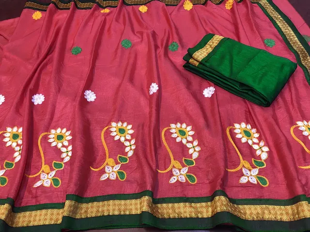 Elegant Art Silk Embroidered Women Saree with Blouse piece