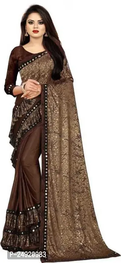 Elegant Lycra Blend Embellished Women Saree with Blouse piece