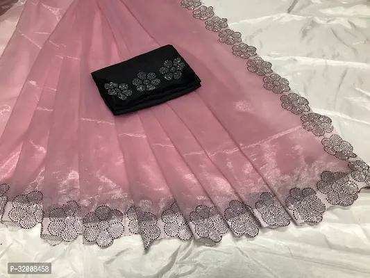 Stylish Pink Organza Solid Saree with Blouse piece For Women