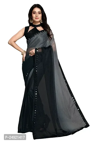 Elegant Lycra Blend Embellished Women Saree with Blouse piece-thumb0
