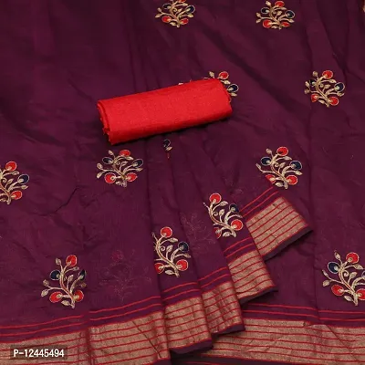 Embroidered Chanderi Cotton Linen Saree-thumb0