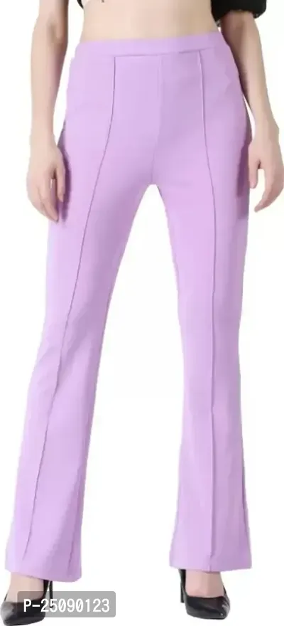 Women Regular Fit Lavander Lycra Blend Trousers