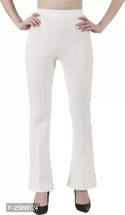 Women Regular Fit White Lycra Blend Trousers-thumb0