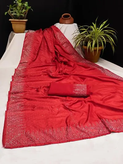 Georgette Silk Attractive New Design Fancy Saree With Swarovski Daim Work  sari
