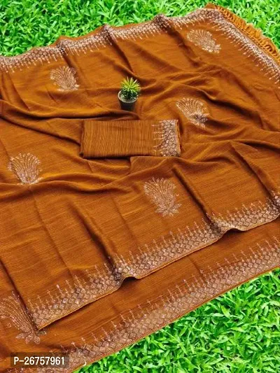 Trending Beautiful Hotfix Diamond Work Saree With Same Green Color Attractive Blouse Piece-thumb0