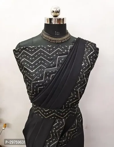 Stylish Black Georgette Solid Saree With Blouse Piece For Women-thumb2