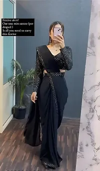 Stylish Black Georgette Solid Saree With Blouse Piece For Women-thumb2