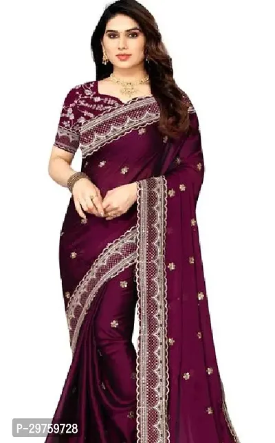 Stylish Maroon Georgette Embroidered Saree With Blouse Piece  For Women-thumb0