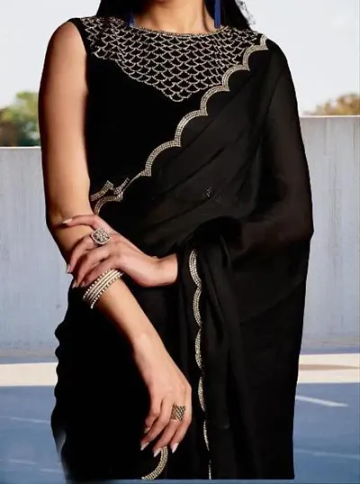 Women Stylish Embellished Georgette Saree with Blouse piece