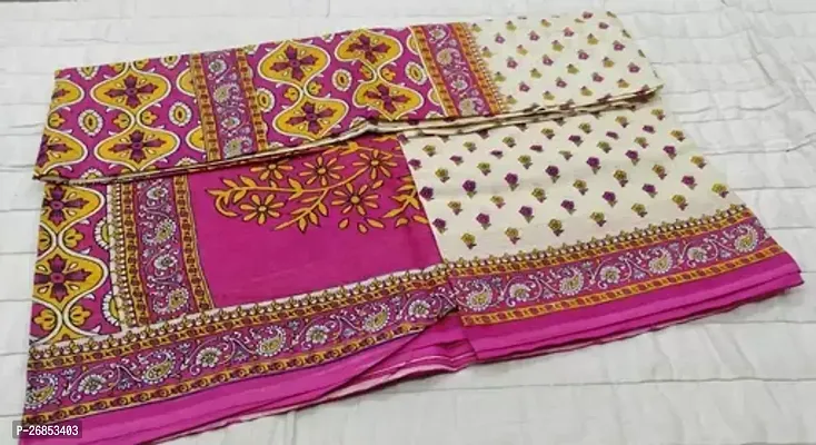 Stylish Cotton Cambric Pink Printed Saree with Blouse piece For Women