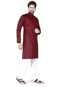 Reliable MAroon Cotton Blend Solid Knee Length Kurta For Men-thumb2