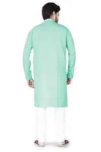 Reliable Green Cotton Blend Solid Knee Length Kurta For Men-thumb3