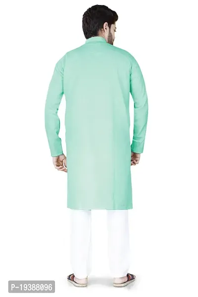 Reliable Green Cotton Blend Solid Knee Length Kurta For Men-thumb4