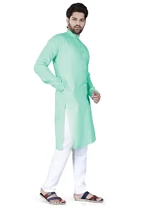 Reliable Green Cotton Blend Solid Knee Length Kurta For Men-thumb4