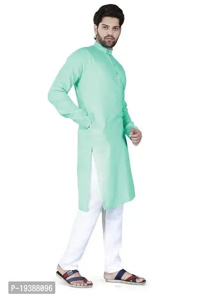 Reliable Green Cotton Blend Solid Knee Length Kurta For Men-thumb5