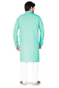 Reliable Green Cotton Blend Solid Knee Length Kurta For Men-thumb4