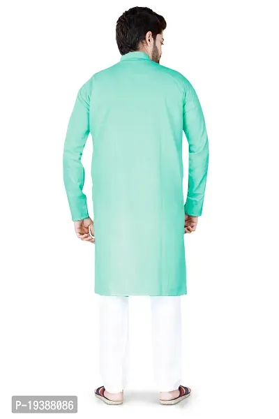 Reliable Green Cotton Blend Solid Knee Length Kurta For Men-thumb5