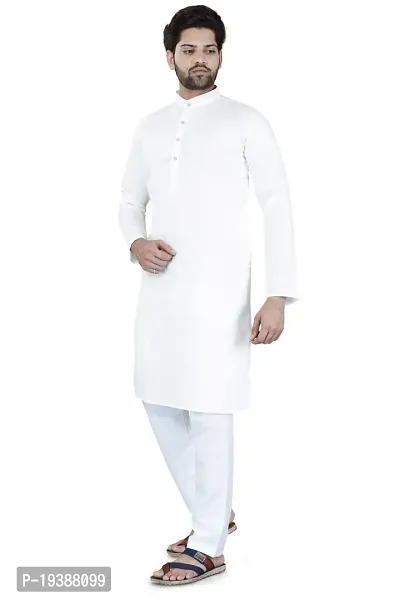 Reliable White Cotton Blend Solid Knee Length Kurta For Men-thumb5