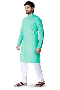 Reliable Green Cotton Blend Solid Knee Length Kurta For Men-thumb1