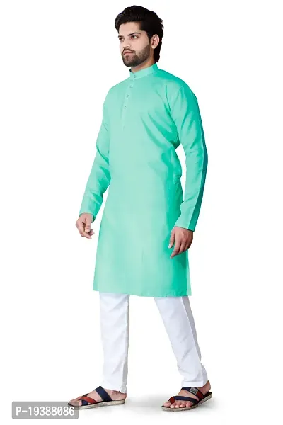 Reliable Green Cotton Blend Solid Knee Length Kurta For Men-thumb2