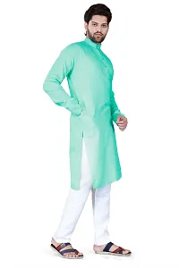 Reliable Green Cotton Blend Solid Knee Length Kurta For Men-thumb2