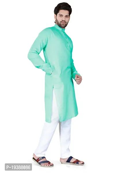 Reliable Green Cotton Blend Solid Knee Length Kurta For Men-thumb3