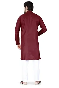 Reliable MAroon Cotton Blend Solid Knee Length Kurta For Men-thumb3