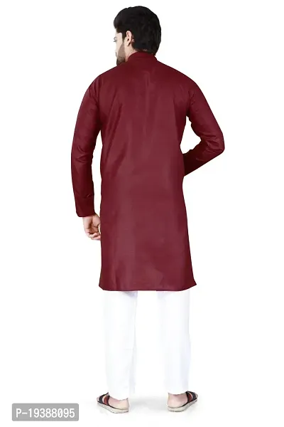 Reliable MAroon Cotton Blend Solid Knee Length Kurta For Men-thumb4