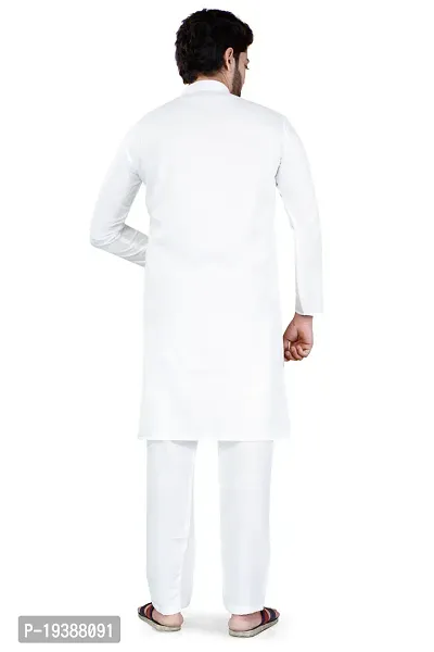 Reliable White Cotton Blend Solid Knee Length Kurta For Men-thumb2