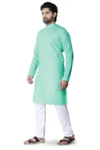 Reliable Green Cotton Blend Solid Knee Length Kurta For Men-thumb1