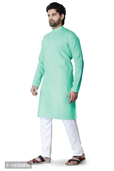 Reliable Green Cotton Blend Solid Knee Length Kurta For Men-thumb2