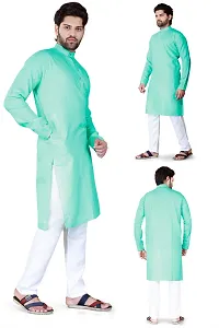 Reliable Green Cotton Blend Solid Knee Length Kurta For Men-thumb3