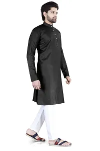 Reliable Black Cotton Blend Solid Knee Length Kurta For Men-thumb1