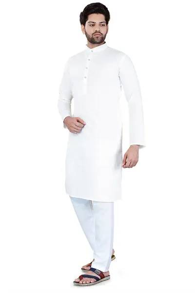 zokhi Ethnic Mandarin Collar with Full Sleeves Mens Kurta with White Payjama for Festival, Wedding, Party