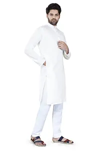 Reliable White Cotton Blend Solid Knee Length Kurta For Men-thumb2