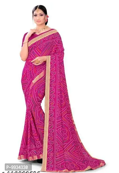Stylish Fancy Georgette Printed Bandhani Saree With Blouse Piece For Women-thumb0