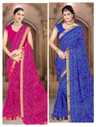 Pack Of 2 Georgette Bandhani Printed Saree With Blouse Piece